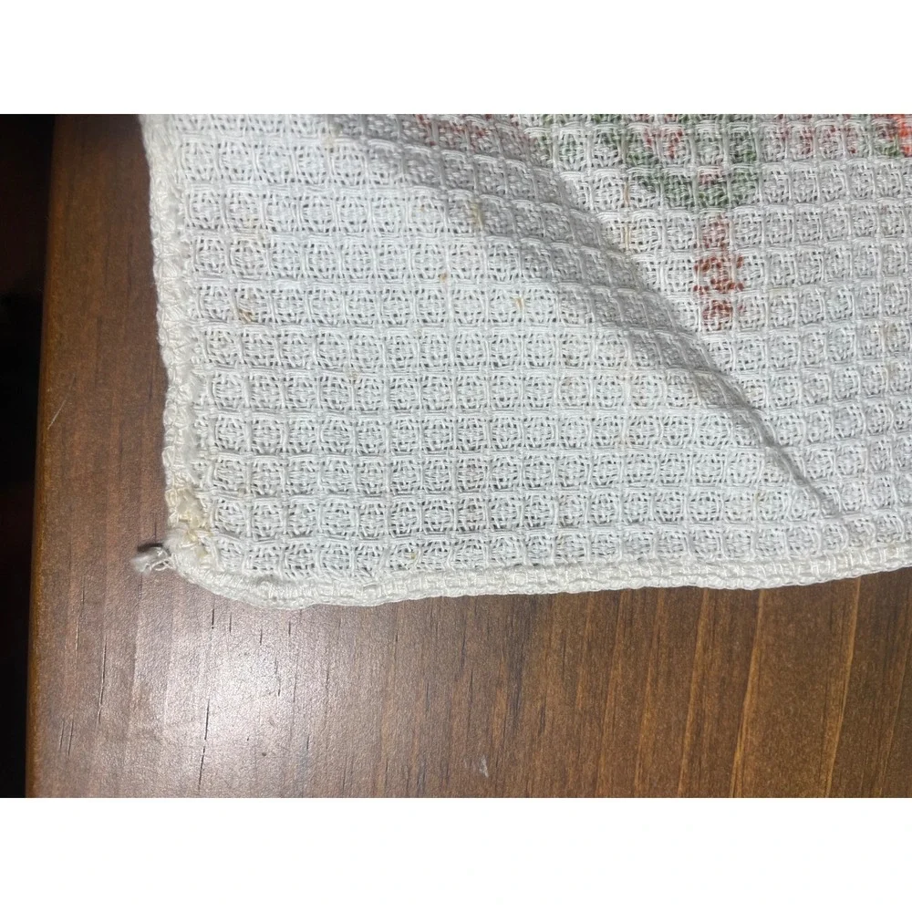 Vintage Leshner Waffle Weave Cotton Kitchen Tea Towel Retro Floral Fruit Orange